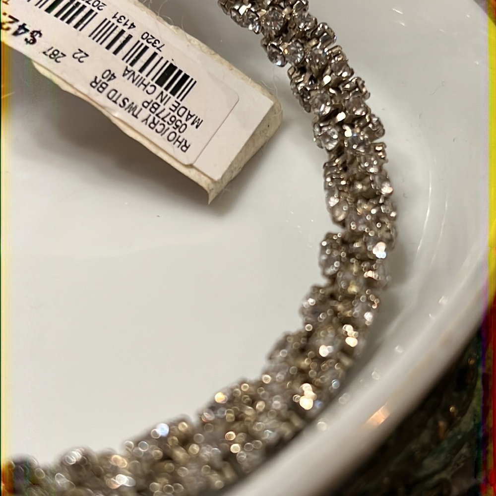 Silver Rhinestone Bangle Bracelet - Picture 3 of 5
